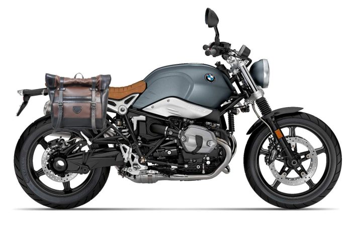 Borsa laterale per BMW RnineT - Roller Bag Estendibile vitello marrone e testa di moro con Telaio Unit e sgancio rapido CllicFix