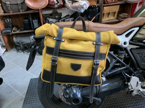 Borsa laterale per BMW RnineT - Roller Bag pelle Scamosciato Giallo e vitello nero con telaio UNIT e sgancio rapido ClickFix - immagine 3