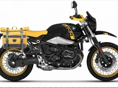 Borsa laterale per BMW RnineT - Roller Bag - Samosciato Senape e Vit Nero con telaio UNIT e sgancio rapido ClickFix - immagine 2