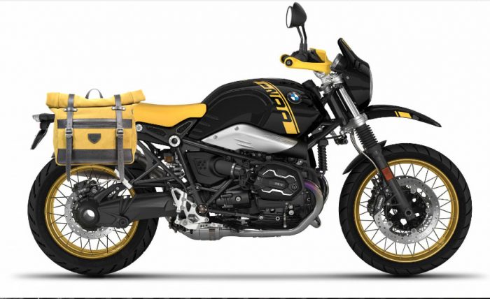 Borsa laterale per BMW RnineT - Roller Bag - Samosciato Senape e Vit Nero con telaio UNIT e sgancio rapido ClickFix