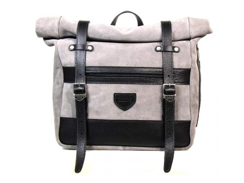 Borsa laterale per BMW RnineT - Roller Bag - scamosciato Grigio e vitello nero con telai UNIT e sgancio rapido ClickFix - immagine 5