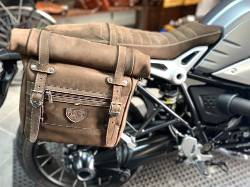 Borsa laterale per BMW RnineT - Roller Bag - vitello Old Brown con telaio UNIT e sgancio rapido ClickFix - immagine 2