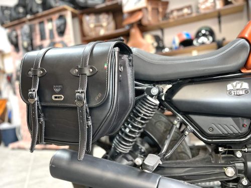 Borsa laterale per Guzzi V7 Stone 850 - R9T Bag Destra Estendibile - Nera cucitura bianca con telaio B&B e sgancio rapido Clickfix - immagine 2