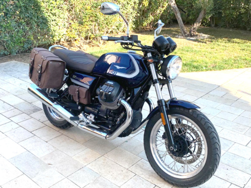 Borse laterali Guzzi V7 Special LR25 Marrone Coppia - Cuciture Blu - Coppia Telai B&B Cromati e sgancio rapido Clickfix - immagine 2