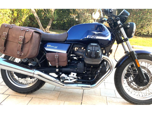 Borse laterali Guzzi V7 Special LR25 Marrone Coppia - Cuciture Blu - Coppia Telai B&B Cromati e sgancio rapido Clickfix - immagine 3