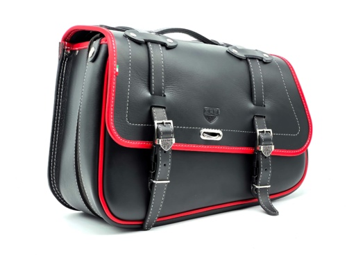 Borse laterali per Guzzi V7 Stone Special Edition - Corner Bag Coppia Estendibile  Con supporto B&B e sgancio rapido ClickFix (Bordi rossi) - immagine 4