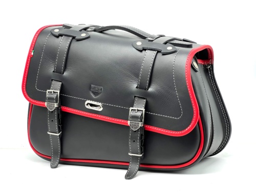 Borse laterali per Guzzi V7 Stone Special Edition - Corner Bag Coppia Estendibile  Con supporto B&B e sgancio rapido ClickFix (Bordi rossi) - immagine 6