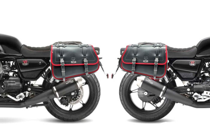 Borse laterali per Guzzi V7 Stone Special Edition - Corner Bag Coppia Estendibile  Con supporto B&B e sgancio rapido ClickFix (Bordi rossi)