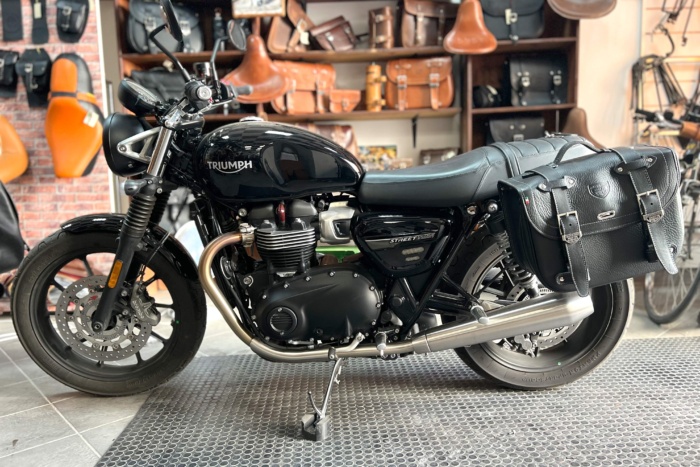 Borsa laterale per Triumph Street Twin -LR25 Estendibile - sinistra  Nero - Telai B&B - sgancio rapido Clickfix