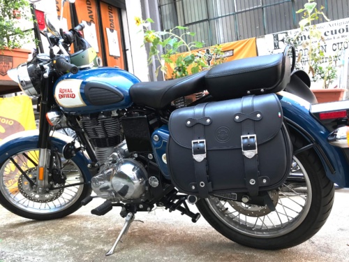 Borsa laterale per Royal Enfield Classic 350/500- Custom Bag Sinistra Nera con Telaio Cafè e Sgancio rapido Click Fix - immagine 2