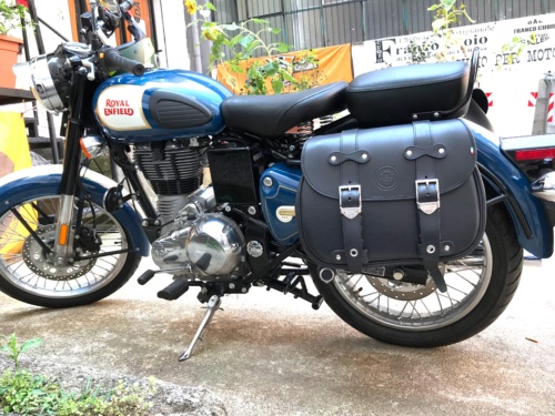 Borsa laterale per Royal Enfield Classic 350/500- Custom Bag Sinistra Nera con Telaio Cafè e Sgancio rapido Click Fix - immagine 4